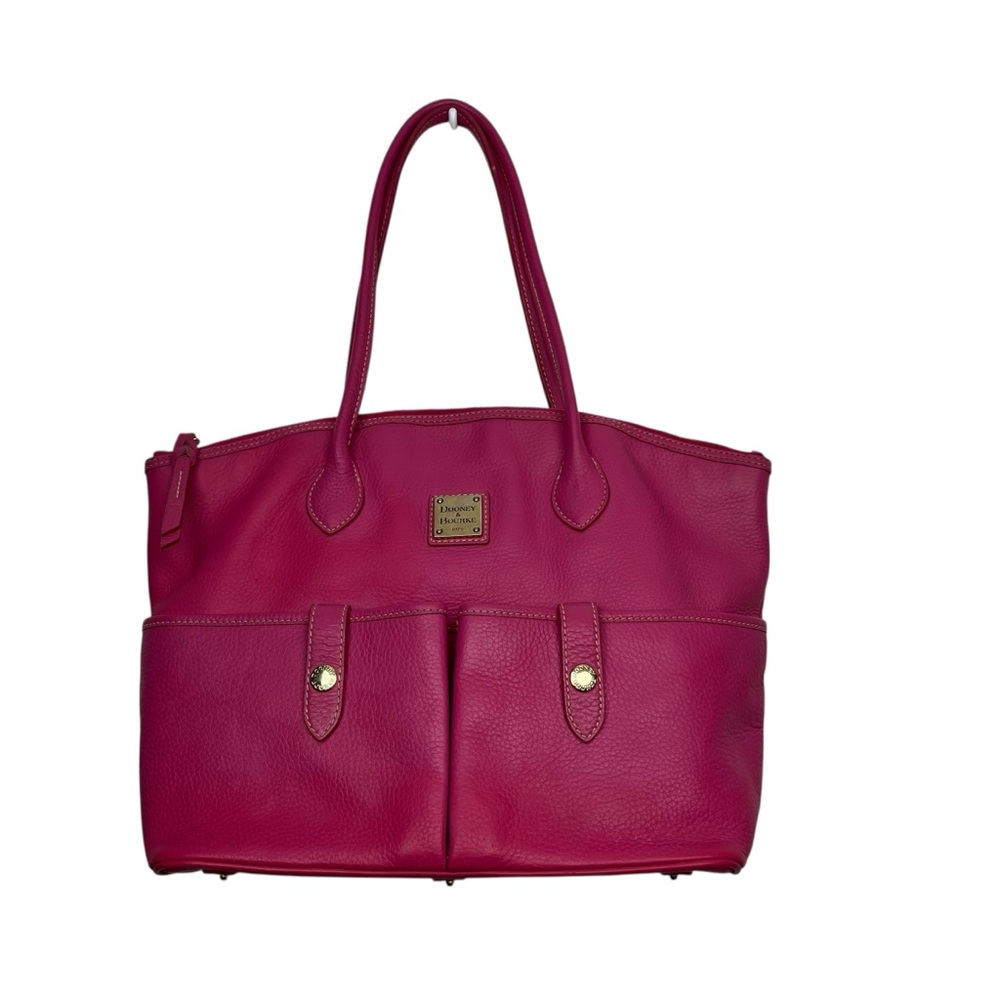Dooney & Bourke Double Shoulder Satchel Handbag Pink Pebbled Leather Gold Hardwa
